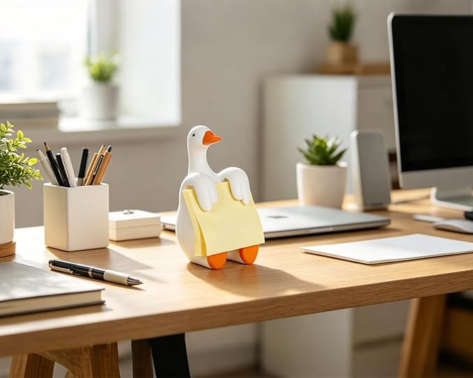 Silly Goose Pop-Up Sticky Note Dispenser for 3 x 3 in Notes, Orange | Includes 100 sheets; handmade resin decor for office, home or classroom; gift for teachers, coworkers and goose lovers