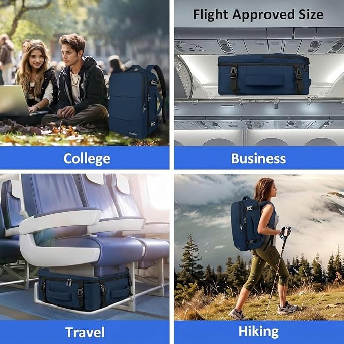 Taygeer Carry On Backpack, 35L Travel Backpack for Women Airline Approved | Laptop Bag with Water Bottle Pocket & Shoe Pouch, Personal Item Mochila for College Business Trip Weekender, Dark Blue