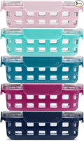 Ello Duraglass 3.4 Cup Meal Prep Sets 10Pc, 5 Pack Set- Glass Food Storage Container with Silicone Sleeve and Airtight BPA-Free Plastic Lids, Dishwasher, Microwave, and Freezer Safe, Evening Orchard