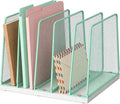 LEKETREE Desk File Organizer, 5-Section Upright File Sorter, Vertical File Folder Holder, Mesh Metal Wood Office Desktop Organization for Document, Magazine, Books and more (Mint)