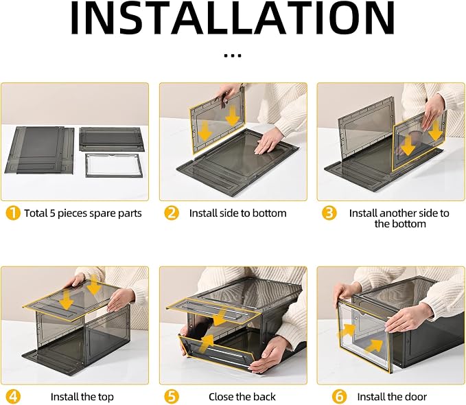 KEFA XL Shoe Storage Box, 8 PACK Shoe Boxes Clear Plastc Stackable Organizer, Clear Plastic Shoe Boxes Fit for US 15 (8 PACK GRAY)