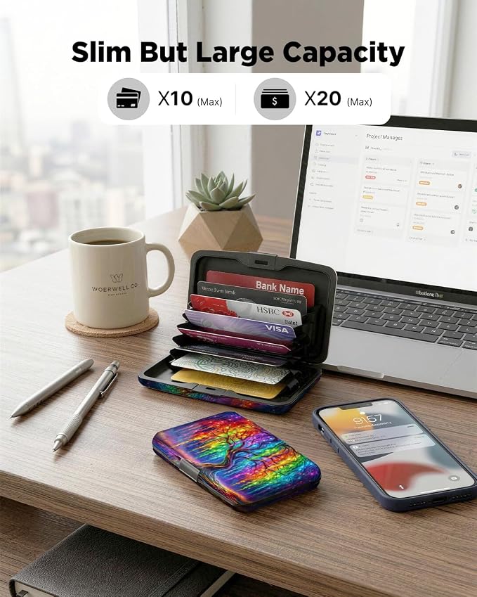 Maicican RFID Blocking Aluminum Credit Card Holder | Slim Metal Wallet for Women & Men, Business Card Case for Travel, Fits Front Pocket, Card holder wallet - Colorful tree
