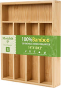 Bamboo Expandable Silverware Drawer Organizer, Adjustable Utensil Tray Cutlery Holder for Kitchen Drawer, Flatware Storage Organizer for Spoons, Forks and Knives, Natural (5 Slot,)