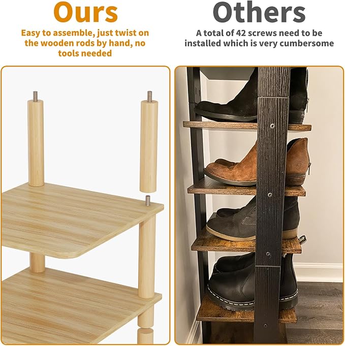 8 Tiers Vertical Shoe Rack Tall Narrow Shoe Tower Corner Shoe Rack, Natural | Small Shoe Organizer for Entryway, Closet, Dorm & Small Spaces, Freestanding Wooden Shoe Shelf for Boots, Sneakers, Heels.