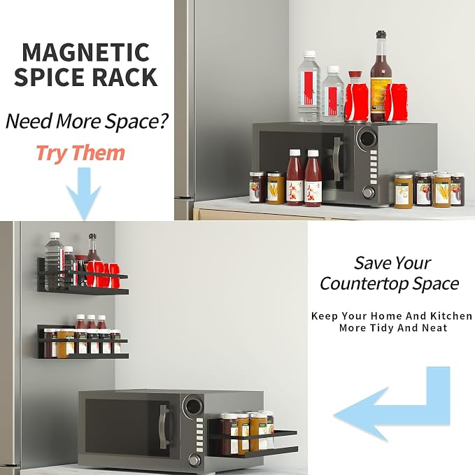2 Pack Magnetic Spice Rack for Refrigerator,Heave Duty Magnetic Shelf For Kitchen,Magnet Book Shelf For Whiteboard,Space Container,Drill free (White)