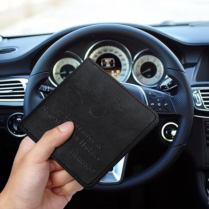 TILDOSAC Car Registration & Insurance Card Holder Leather Auto Glove Box Organizer Document Wallet with Magnetic Shut (Black, Small) | Leather, Auto Glove Box Organizer, Document Wallet, Magnetic Shut
