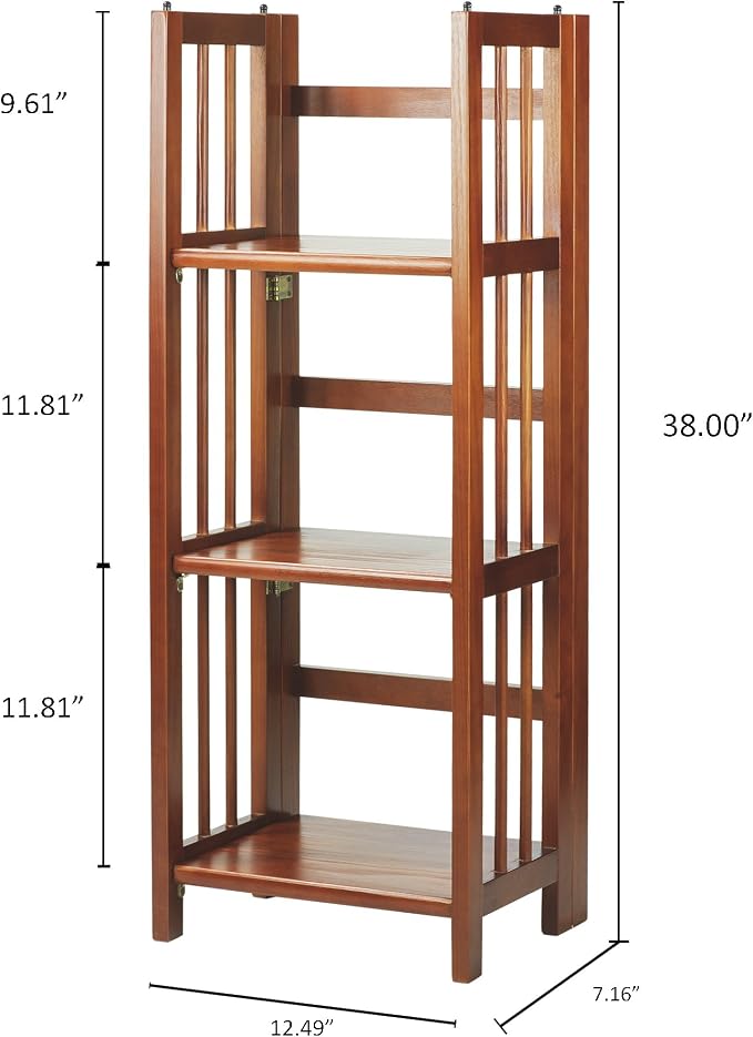 Casual Home Narrow 3-Shelf Folding Bookcase, 14" Wide, Mahagony