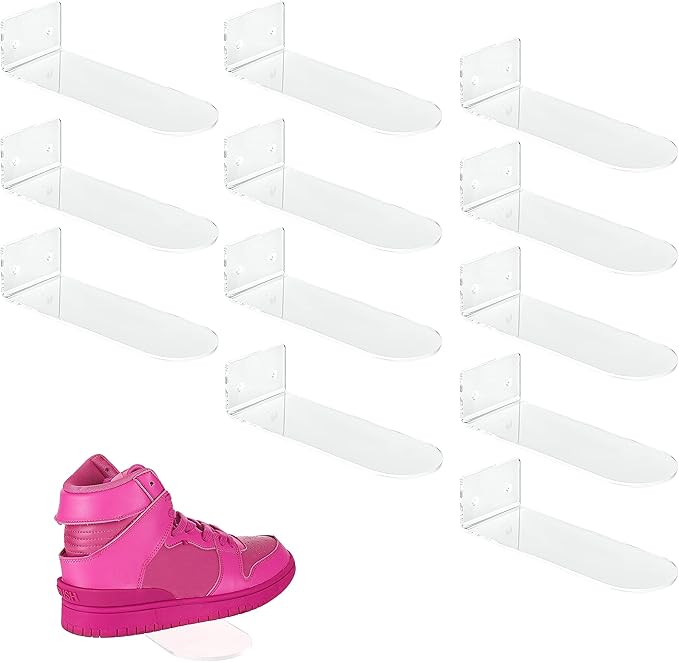 IEEK 12 Pack Floating Shoe Display Shelf,Clear Acrylic Floating Shelves for Sneaker Collection Levitating Acrylic Shoe Shelf,Wall Mounted Sneaker Shelves Storage for Bedroom,Hallways Etc.