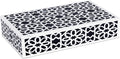 Handicrafts Home Decorative Storage Box with Lid, Black White Islamic Floral Geometry Remote Control Box, Slim Persian Mosaic Storage Box for Shelf, Desk & Living Room Decor, Shiraz 8 x 6 x 1.5