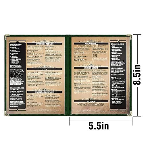 Goodsmart Restaurant Menu Covers – 25 Pack Green 4-View, Side-Loading Menu Holders, Vinyl & Plastic Café Menu Covers, Clear Menu Sleeves, Fits 5.5" x 8.5", Leather-Style Design, Gold Corners
