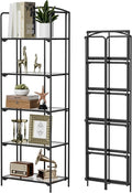 Crofy 5-Tier Foldable Bookshelf, Black Frame & Transparent Shelves | No-Assembly Collapsible Portable Storage Organizer; Sturdy Transparent Shelves; Ideal for Living Room & Home Office