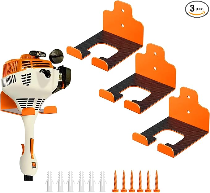 JNIHEEP Garage Organizer Trimmer Rack,Garden Power Tool Hanger,3Pack,Orange | Weedeater Rack, Heavy Duty Weed Whackers Holder Wall Mounted for Grass Trimmer, Hedge Trimmer, Garage Trimmer, Garden Tools
