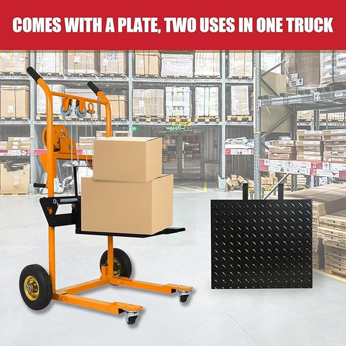 Tory Carrier Material Lift Winch Stacker, 330 lbs Capacity Pallet Stacker, 40.5" Lifting Height, Pallet Truck Dolly, Swivel Casters Lift Table Cart, Forklift with Steel Platform(Yellow)