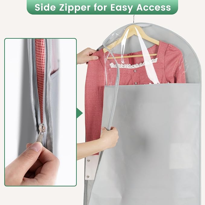 Carbrea 66 Inch Garment Bags for Hanging Clothes - Long Dress Bags for Gowms Closet Wardrobe Storage Travel - 1 Pack