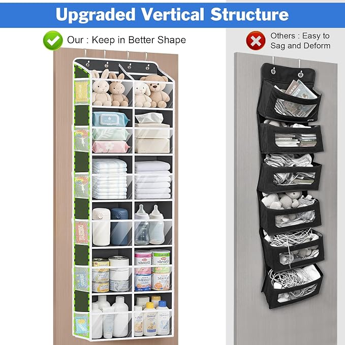 Univivi Hanging Door Organizer, 6 Tiers Large Over Door Storage, Dark Grey | High Load-Bearing Capacity, 4 Sturdy Hooks, Easy Installation, Hanging Door Organizer for Closet, Bedroom, Nursery, Sundries
