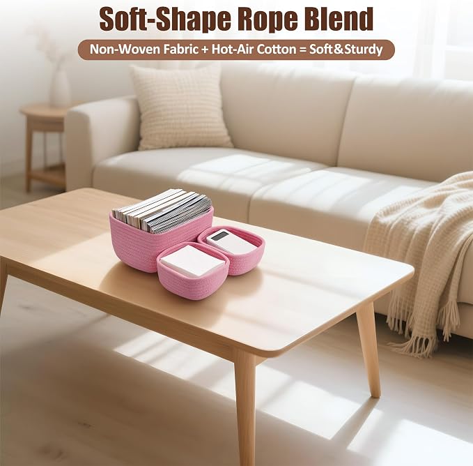 5-Pack Small Woven Rope Storage Baskets, 2 Sizes Organizer Bins | Fabric Cube Boxes and Rectangular Shallow Bins for Closet, Shelf, Bookshelf, Nursery, Changing Table, Bathroom, Toys & Home