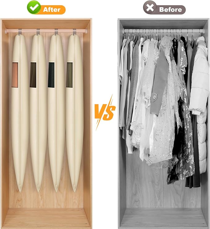 Syeeiex 54'' Garment Bags for Hanging Clothes with 8'' Gussets,Space Saving Hanging Garment Bag with Self Compression Zipper - Save 50% Space-Can Hold 6 Down Coats,8 Fur & Winter Coats,20 Shirts(2PCS)