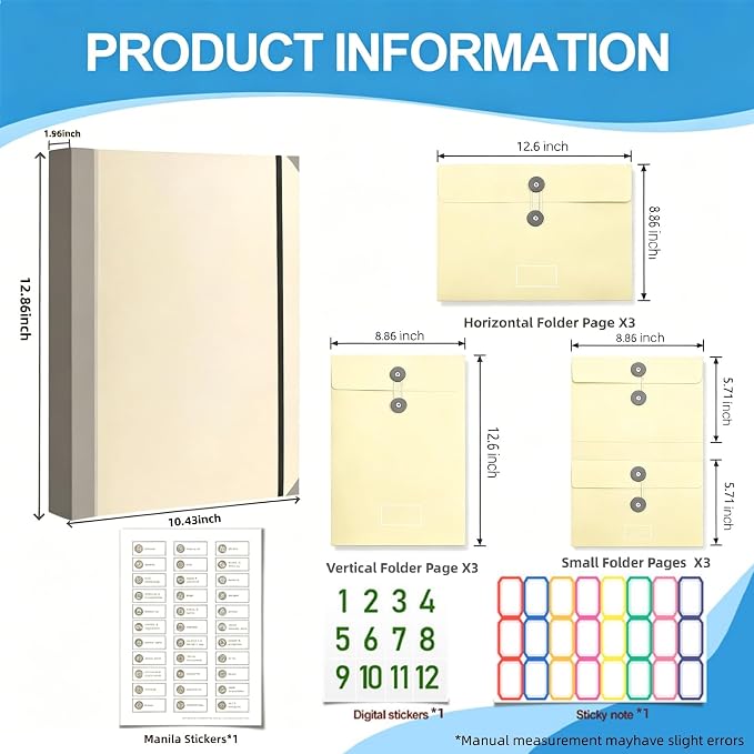Important Document Organizer with Tabs & Pockets for Family Records,Yellow