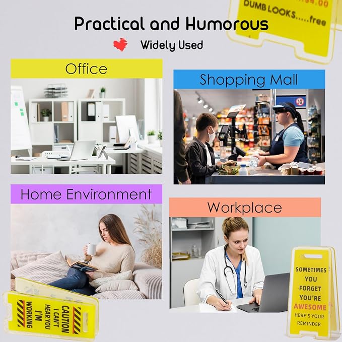 Funny Sticky Note Holder - 6 Pack Note Holder Clips, Overstimulated Desk Sign for Office, Hilarious Desk Signs for Coworkers, Perfect Funny Office Gifts (Yellow)