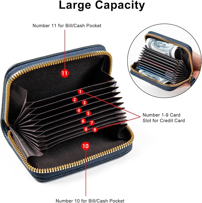 Credit Card Wallet, RFID Card Case Wallet, Zipper Card Cases Holder for Men Women, RFID Blocking, KeyChain Wallet, Compact Size Card Organizer Case for Women