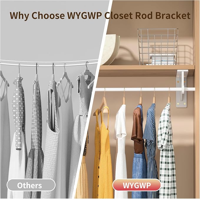 Heavy Duty Closet Rod Support Brackets 12 x 5.6In 400lbs Capacity | White 4 Pack Wall Mounted Closet Shelf Brackets with Rod Holder for Wardrobes and Walk-in Wardrobes