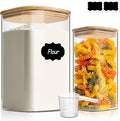 ComSaf Glass Storage Containers with Bamboo Lids 1.6/4.6 Qt 2 Pack | Pantry Organization, Flour Sugar Coffee Beans, Pasta Cereal Dry Food, Large Capacity, Cabinet Organization, Food Storage Jar