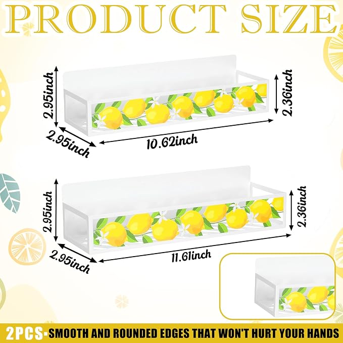 Beeveer 2 Pack Lemon Magnetic Spice Rack Metal Fridge Magnet Storage Shelf for Refrigerator Condiment & Seasoning Bottles, Farmhouse Kitchen Organizer Home Decor Accessories