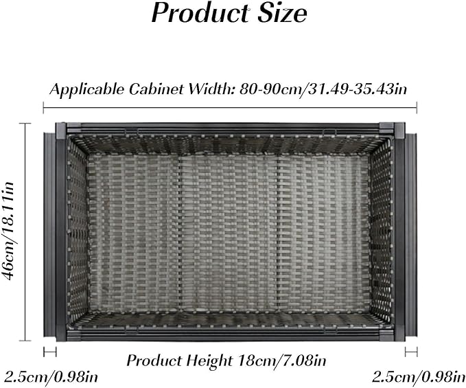 Pull Out Drawer Organizer Containers,Rattan Stackable Basket Storage Rack,Slide Out Pantry Shelves,Can Store Office Supplies Clothes and Tableware(31.49-35.43in)