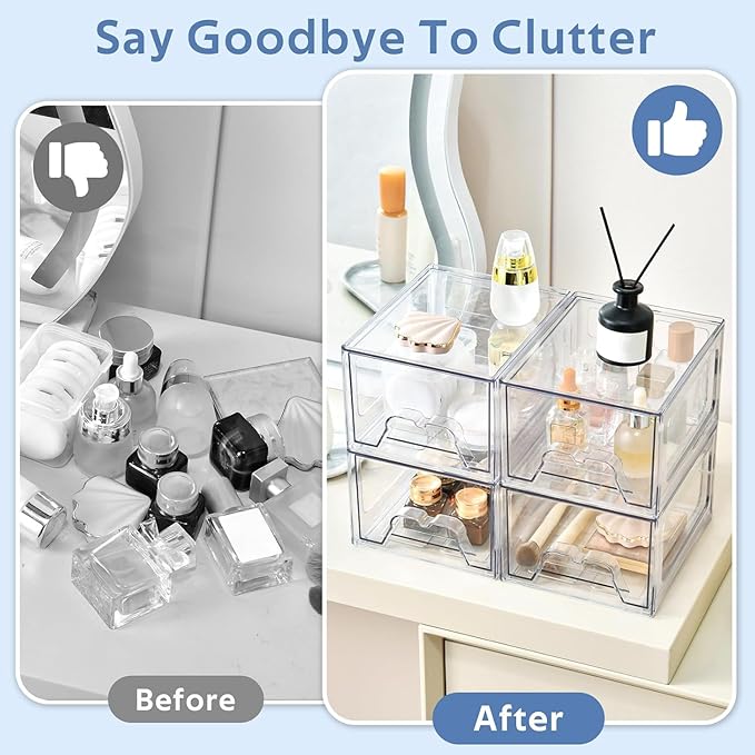 8Pack Acrylic Storage Drawers, Clear Stackable Storage Drawers, Acrylic Storage Bins with Drawers for Fridge Organizers, PlasticDrawers Stackable for Makeup Organizers Cosmetic Display