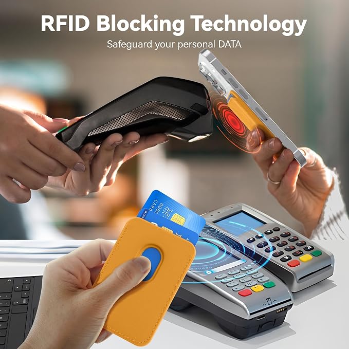 Magnetic Wallet Cell Phone Card Holder for Phone Case with Mag-Safe, Stronger Magnetic RFID Leather Phone Wallet Stick on Series of iPhone 17/16/15/14/13/12 and Pro/Promax, Yellow