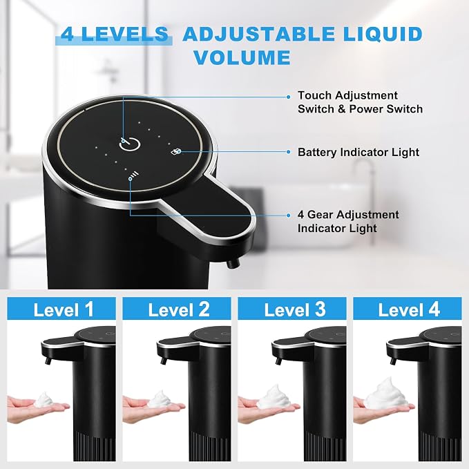 RYTOXILO Automatic Foaming Soap Dispenser, 2 Pack Black Touchless Foam Hand Soap Dispenser Bathroom, 13.5 Fl Oz Plastic Electric Auto Foaming Dish Soap Dispensers Wall Mount for Kitchen