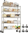 Garvee 5-Tier Metal Shelving with Wheels, Adjustable Storage Shelves Heavy Duty 2000LBS, Chrome Plating Utility Rack NSF Wire Shelving, for Kitchen, Garage, Pantry, Commercial, 47.2" Wx17.7 Dx70.9 H