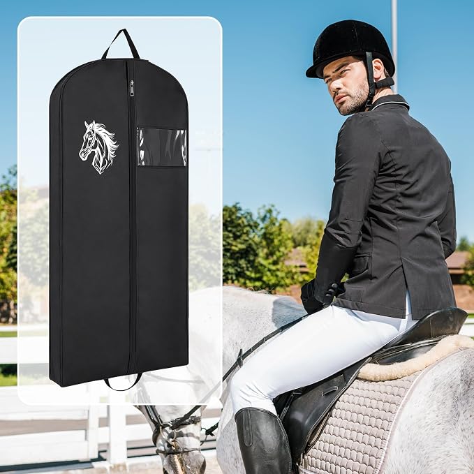 60'' Equestrian Garment Bags for Horse Show Clothes Bags Breathable for Hanging Riding Wear Contest Horse Show Uniform, 420d Polyester