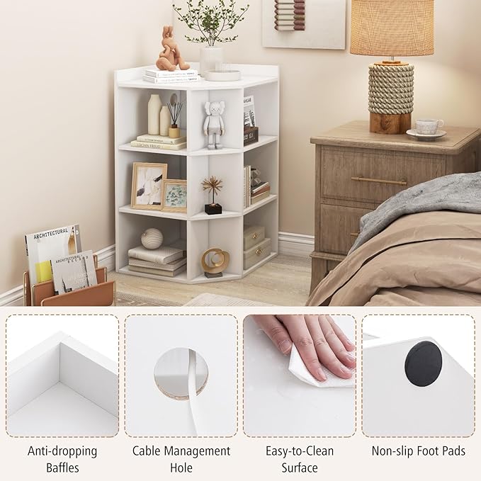 Giantex 3-Tier Corner Cabinet with Charging Station, Corner Shelf with 9 Cubbies, 1 USB Port & 1 Type-C Port, 4 Outlets, Cube Bookshelf, Storage Organizer for Small Spaces, Playroom, Living Room