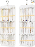 2 Pack Hanging Jewelry Organizer Storage with 48 Pockets and Hooks Dual-Sided Hanging Jewelry Organizers and Storage Hang on Closet, Wall, Door for Earrings, Necklaces, Rings,Beige