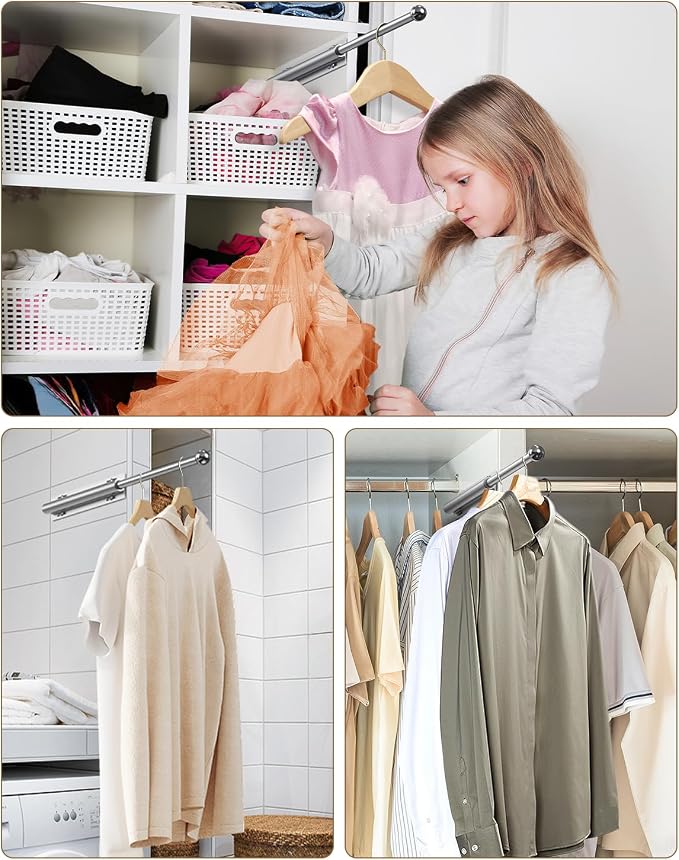 Supforce 16.5" Valet Rod for Closet Pull Out, Retractable Slide Out Valet Rod Closet Organization, Aluminum Valet Clothing Hanger Rods Perfect for Suits, Dresses & Freshly Pressed Clothes, White