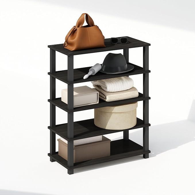 Furinno Turn-S-Tube Storage Shelves Set of 2, 3-Tier Stackable Standing Shelf, Open Corner Shelf, for Organization and Storage, Living Room, Garage, Home Office, Espresso