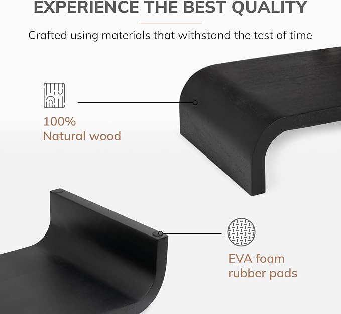 Anji Mountain Wood Monitor Stand Riser Desk Desktop Organizer Table for Home, Office Workspace, Laptop Riser, Ergonomic Design Stand for Gaming Setup, Black