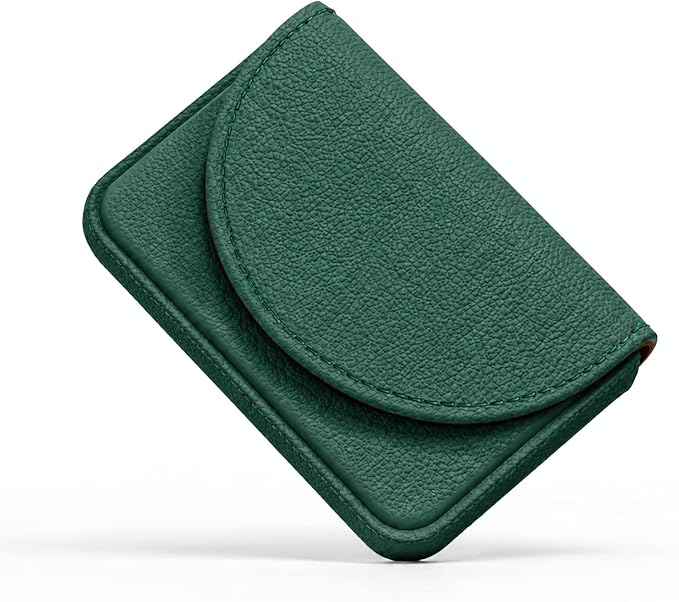 Business Card Holder，PU Leather Business Card Case Wallet Green | Pocket Travel Name Card Case for Men and Women Gift，Portable Magnetic Business Card Carrier for Purse