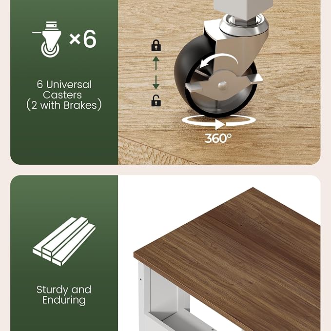 CHOEZON Folding Desk with Power Outlets, 31.5" Rolling Computer Table with Wheels, Portable Office Desk with Storage Shelf for Small Spaces Rustic Brown and White TDN01UWL