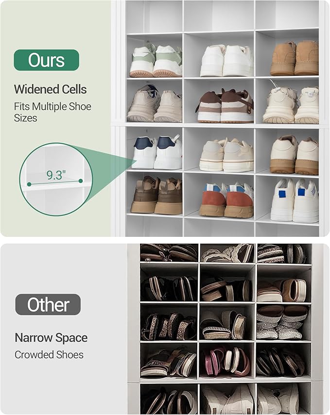 Hzuaneri 13 Tiers Shoe Storage Cabinet, Tall Shoe Cabinet with Cubby, Wooden Shoes Organizer for Closet, 39 Pairs, Shoes Cubby Organizer for Entryway, Hallway, Bedroom, White SR31003X