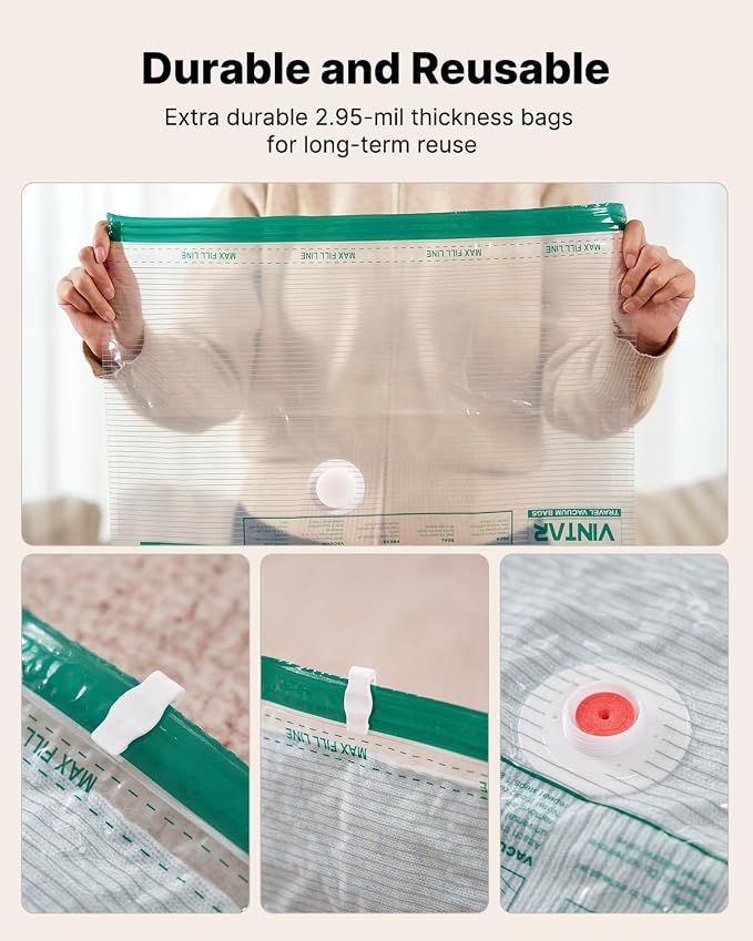 Vacuum Seal Bags for Clothing Travel with Rechargeable Cordless Pump, VINTAR 20 Pack Space Saver Vacuum Storage Bags Set (5XL/5L/5M/5S) for Clothes, Travel Compression Bags for Luggage and Suitcase
