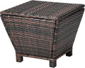 VINGLI 13 Gallon Outdoor Deck Box, Wicker Outdoor Storage Box with Lid, Small Storage Bin Container for Outside and Patio, Patio Rattan Side Table for Yard Porch (Brown, Trapezoidal)