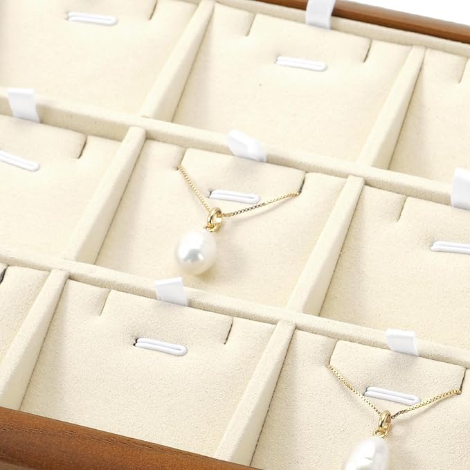 Oirlv Solid Wood 12 Grid Liner Pendant Jewelry Organizer Tray Jewelry Drawer Organizer(Creamy-white)
