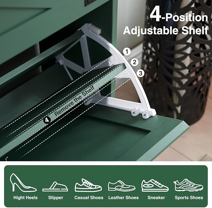 Barnyatoh Shoe Storage Cabinet,Farmhouse Shoe Organizer with 2 Flip Drawers & Barn Door Design,Freestanding Hidden Slim Narrow Shoe Rack Cabinet for Entryway,Foyer,Hallway,Green