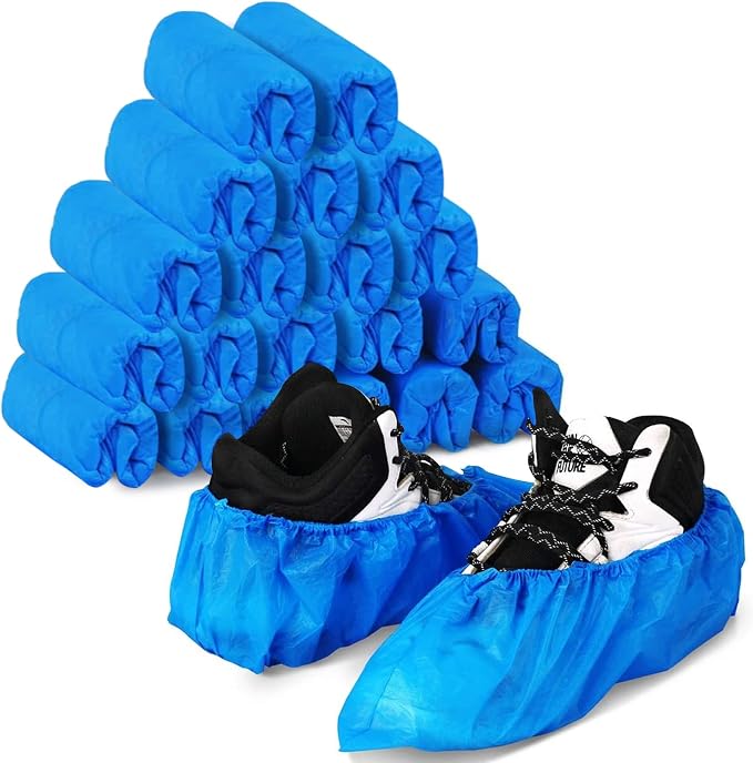 Green Convenience 200 Pack 100 Pairs Disposable Shoe Covers Boot Cover Waterproof, Dust proof, The Size Fit Most, Non-slip, Blue, Protect Your Shoes, Floor, Carpet
