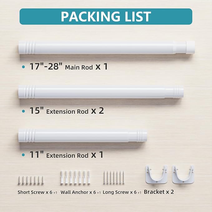 STARLATTA Heavy Duty White Closet Rod: 17-69 Inch Stepless Adjustable Clothes Hanging Bar, 1.3" Diameter Metal Wardrobe Pole with Brackets, No-Cut, for Laundry & RV