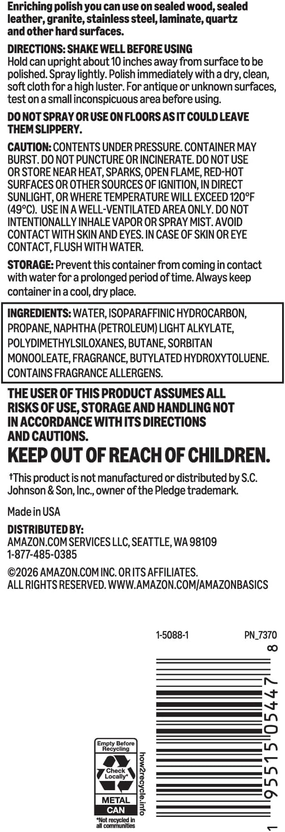 Amazon Basics Lemon Scent Multi-surface Furniture Polish Spray, Cleans, Shines & Protects, No Waxy Build-up, 9.7 OZ, Pack of 1