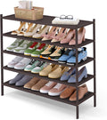 Smiry Bamboo Long Shoe Rack, 5 Tier Shoe Organizer for Entryway & Closet, Stackable Free Standing Storage Shelf for Shoes, Bags & Plants, Brown