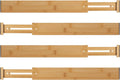 Basicwise 4 Piece Bamboo Expandable Drawer Dividers Adjustable Spring Loaded Organizers for Kitchen Utensils Clothes and Makeup Tools Perfect for Home Organization in Bedroom Bathroom Dresser & Desk